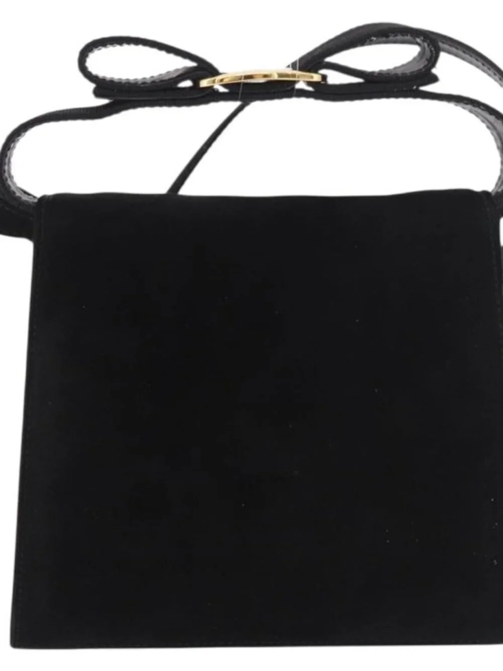 Salvatore Ferragamo Vara Ribbon Hand Bag Suede 2way Black Gold Auth BA13469